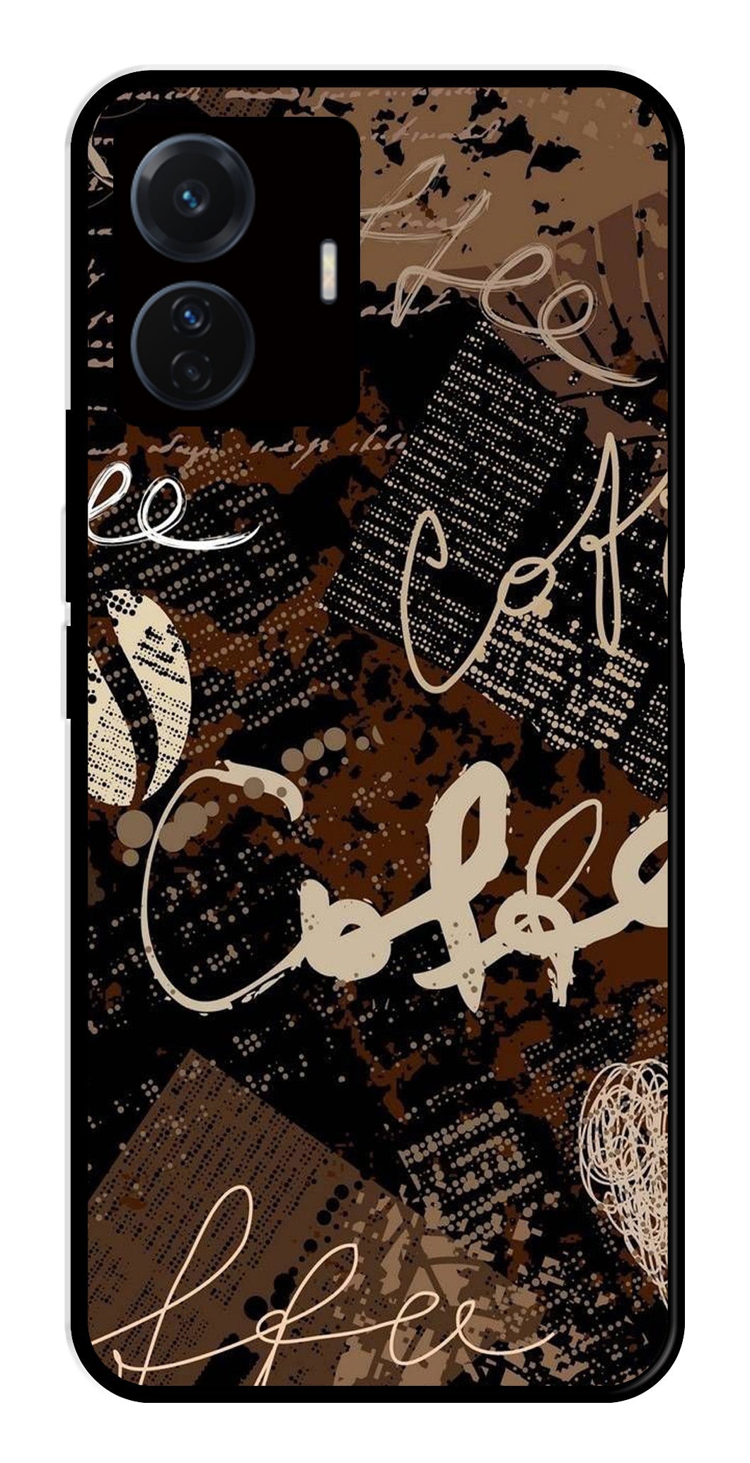 Coffee Pattern Metal Mobile Case for Vivo T1 Pro 5G   (Design No -37)