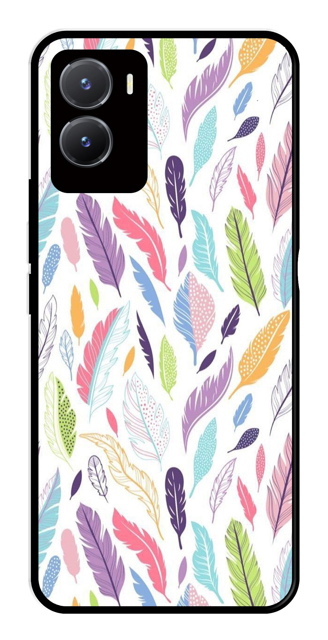 Colorful Feathers Metal Mobile Case for Vivo T2X 5G   (Design No -06)