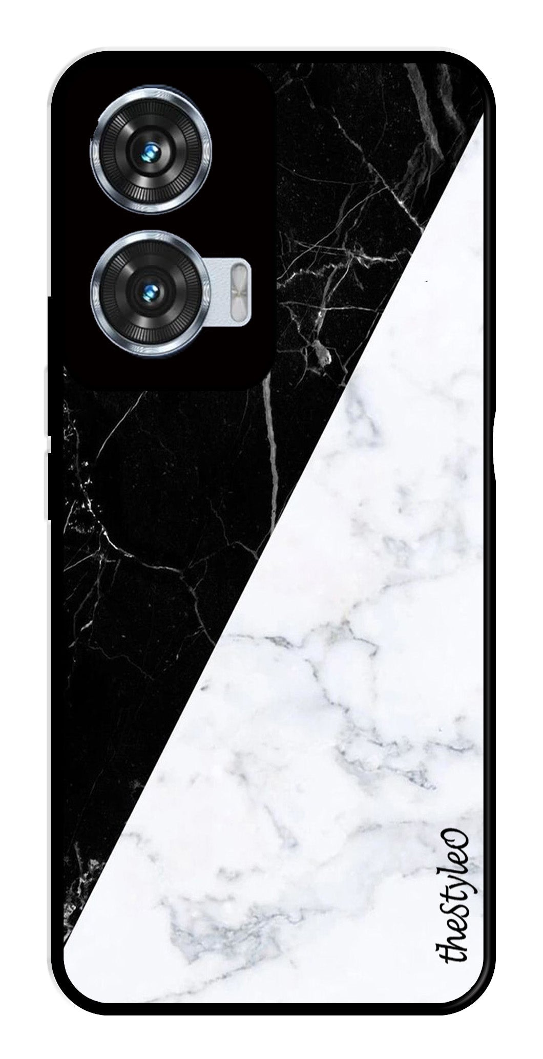 Black White Marble Design Metal Mobile Case for Moto Edge 50 Fusion 5G (Design No -09)