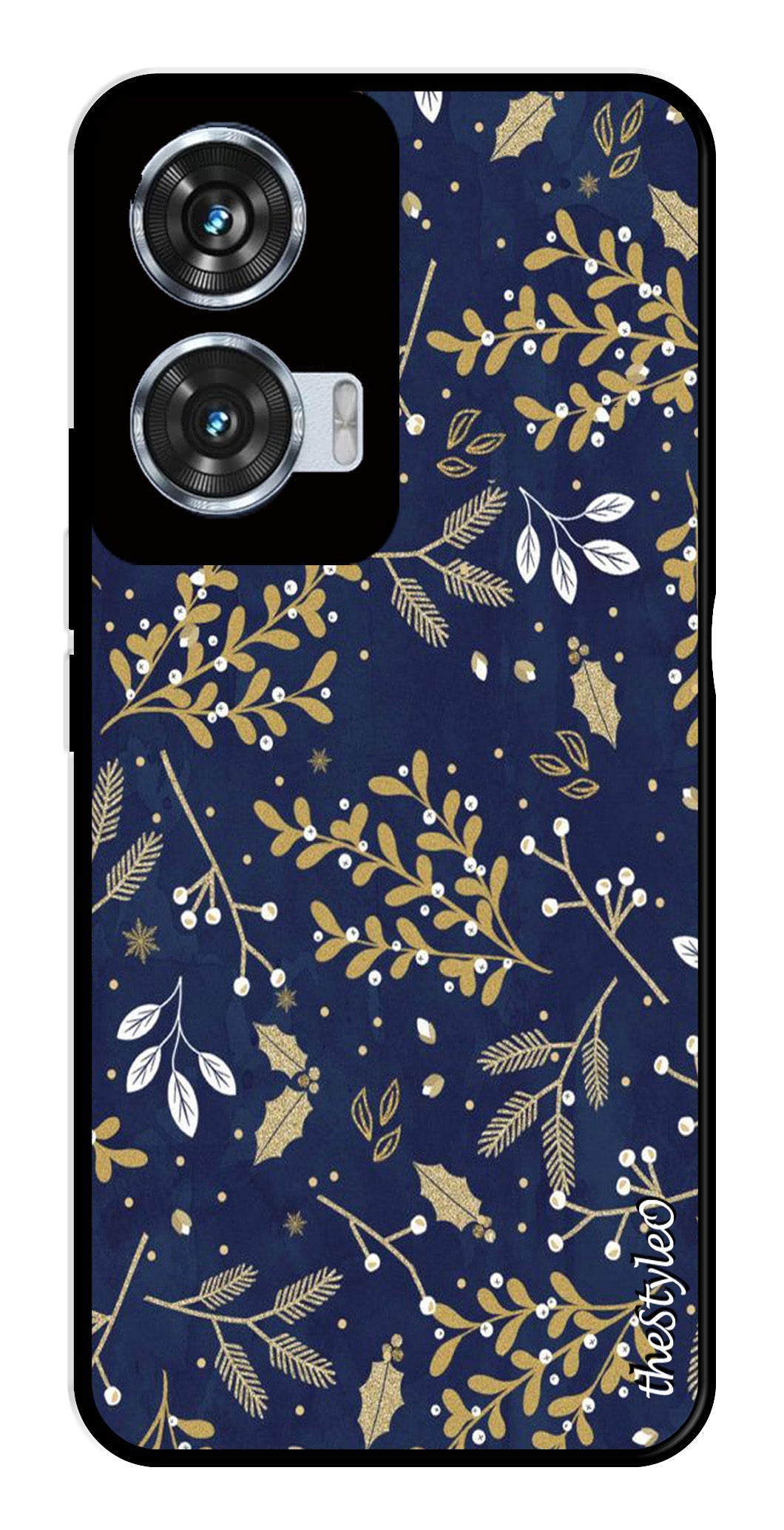 Leaves Design Metal Mobile Case for Moto Edge 50 Fusion 5G (Design No -51)