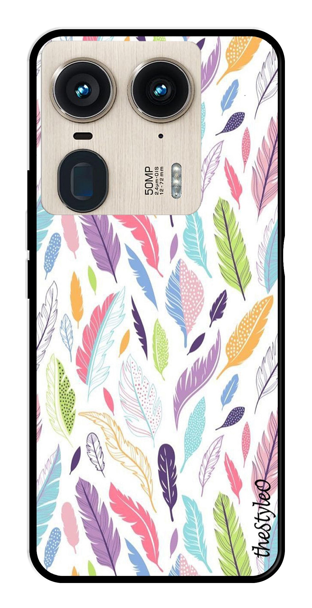 Colorful Feathers Metal Mobile Case for Moto Edge 50 Ultra 5G (Design No -06)