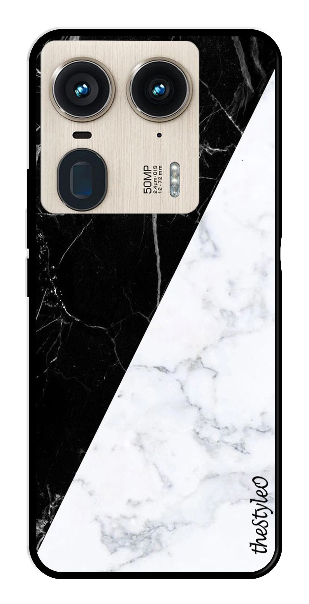 Black White Marble Design Metal Mobile Case for Moto Edge 50 Ultra 5G (Design No -09)