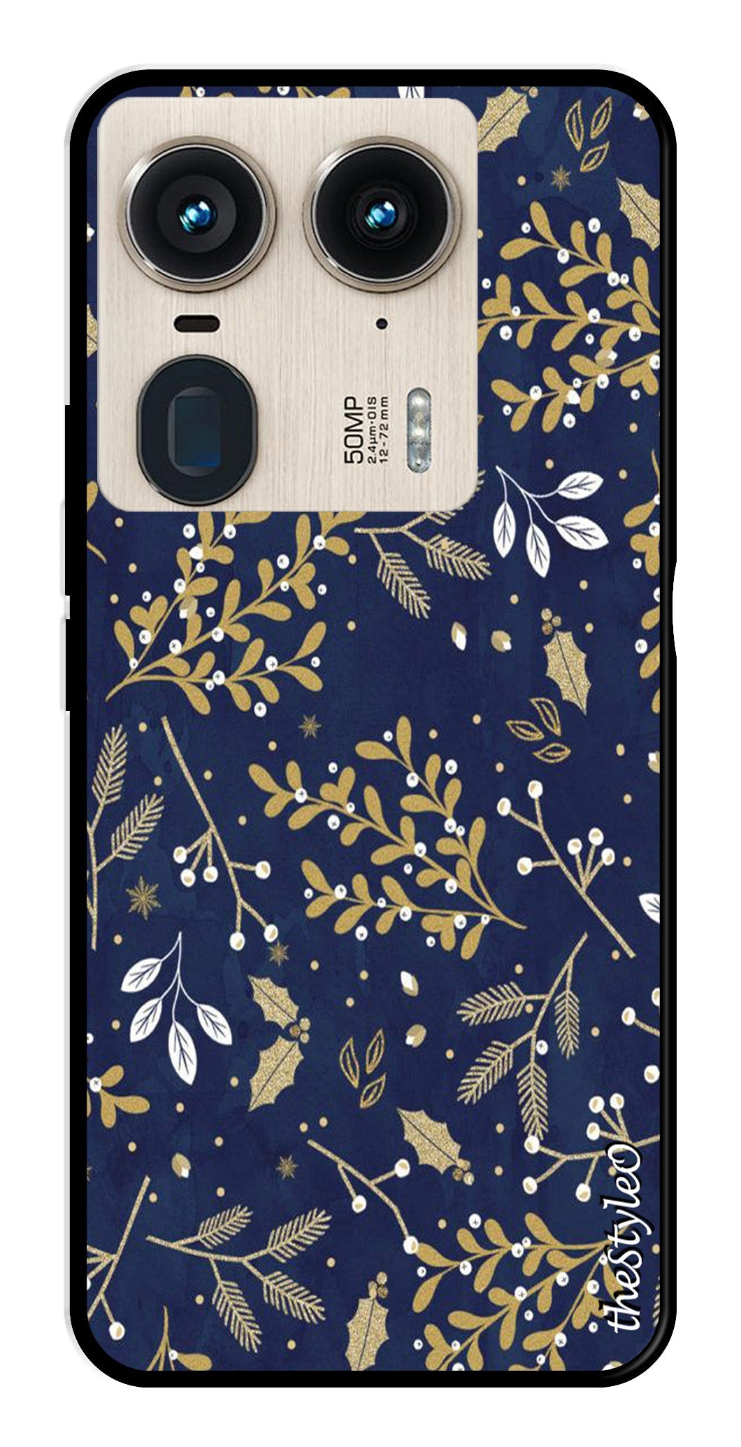 Leaves Design Metal Mobile Case for Moto Edge 50 Ultra 5G (Design No -51)