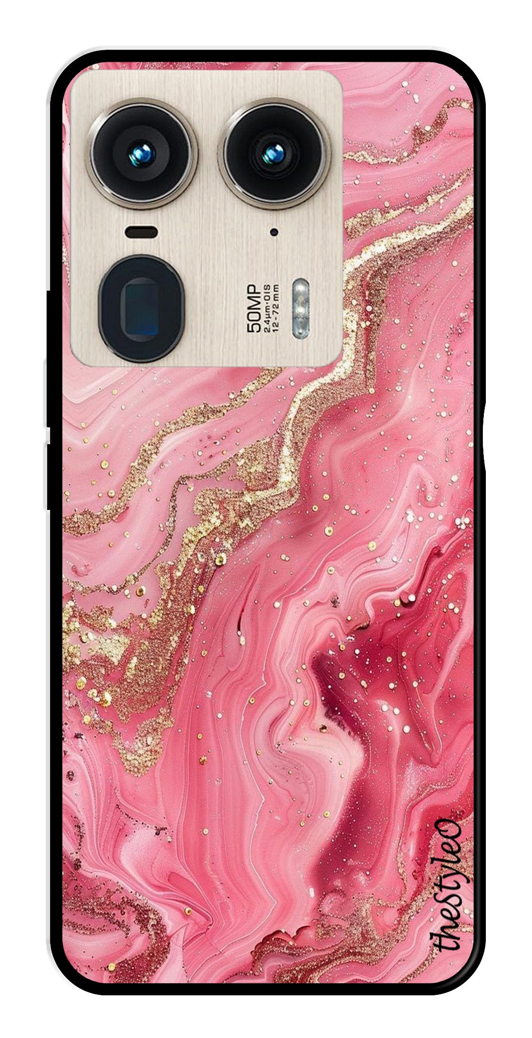 Pink Marble Metal Mobile Case for Moto Edge 50 Ultra 5G (Design No -66)