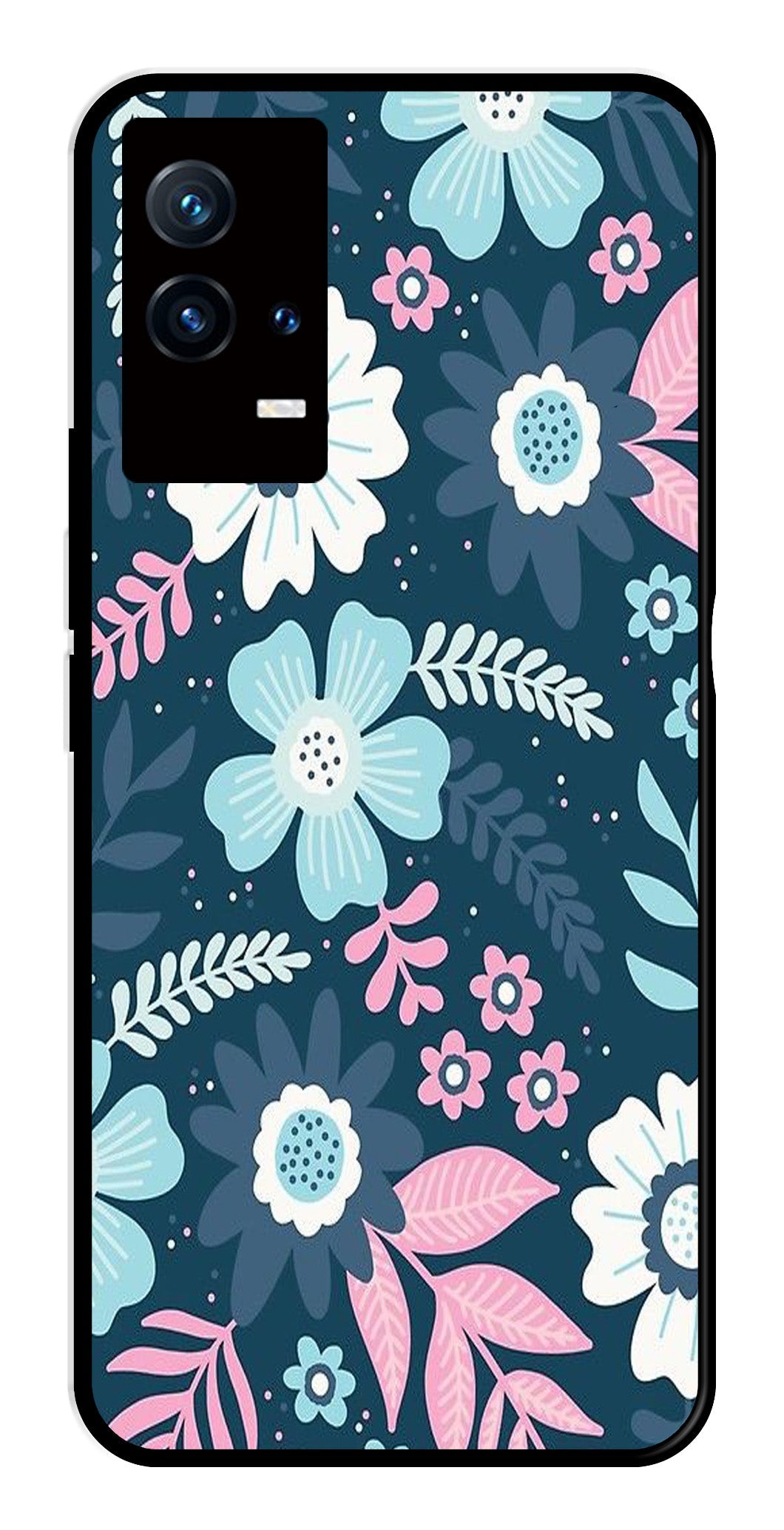 Flower Leaves Design Metal Mobile Case for iQOO 8 5G   (Design No -50)