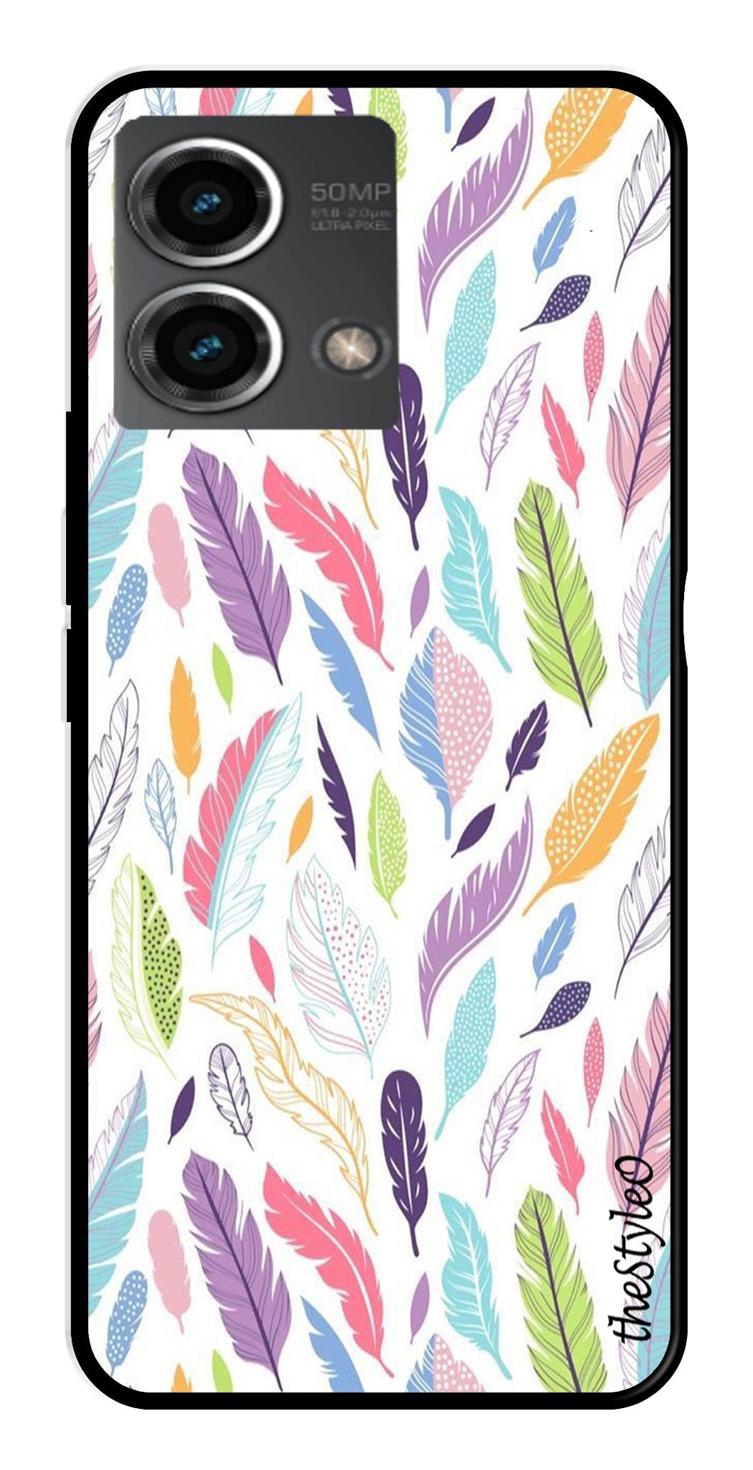 Colorful Feathers Metal Mobile Case for Moto G Stylus (Design No -06)