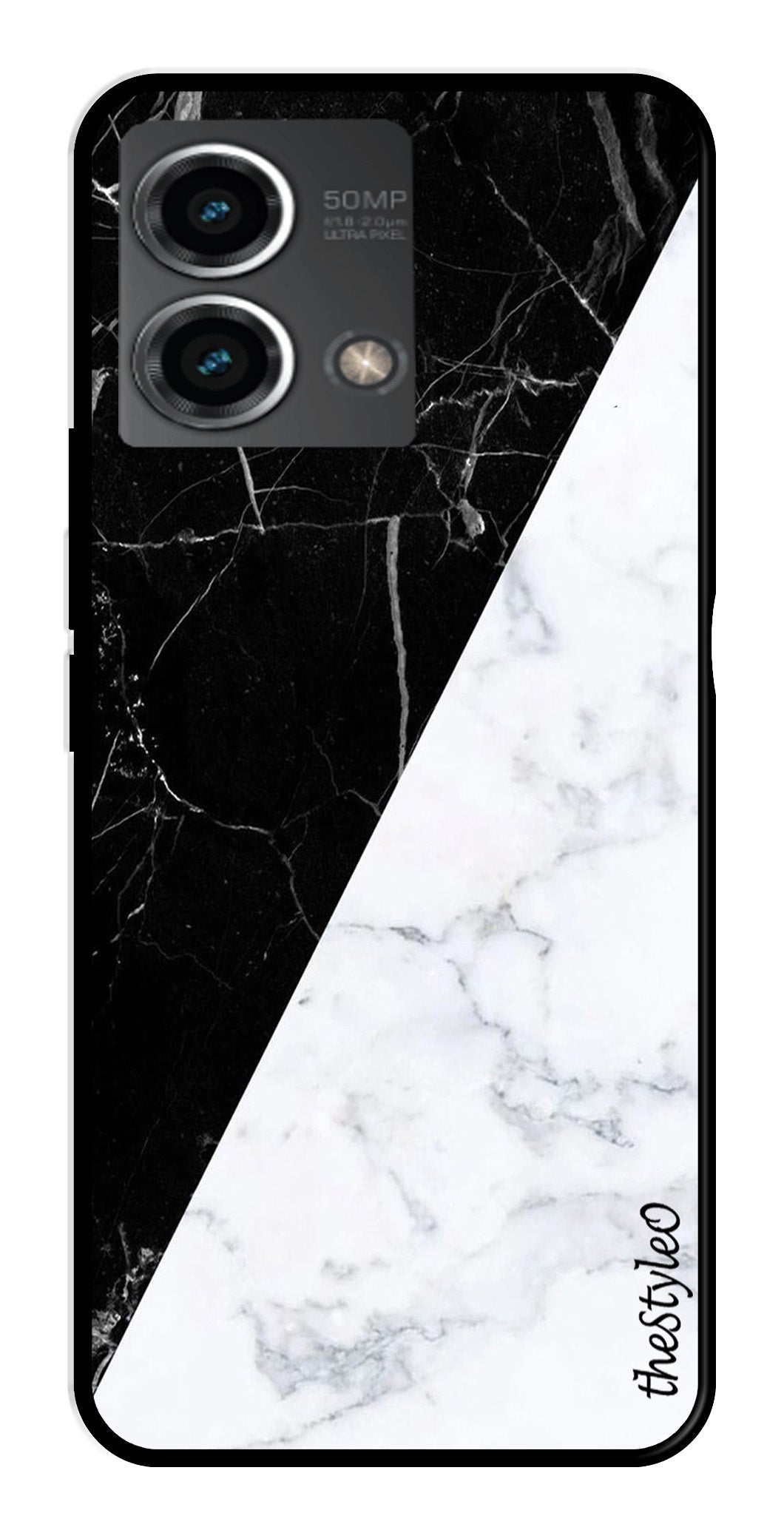 Black White Marble Design Metal Mobile Case for Moto G Stylus (Design No -09)