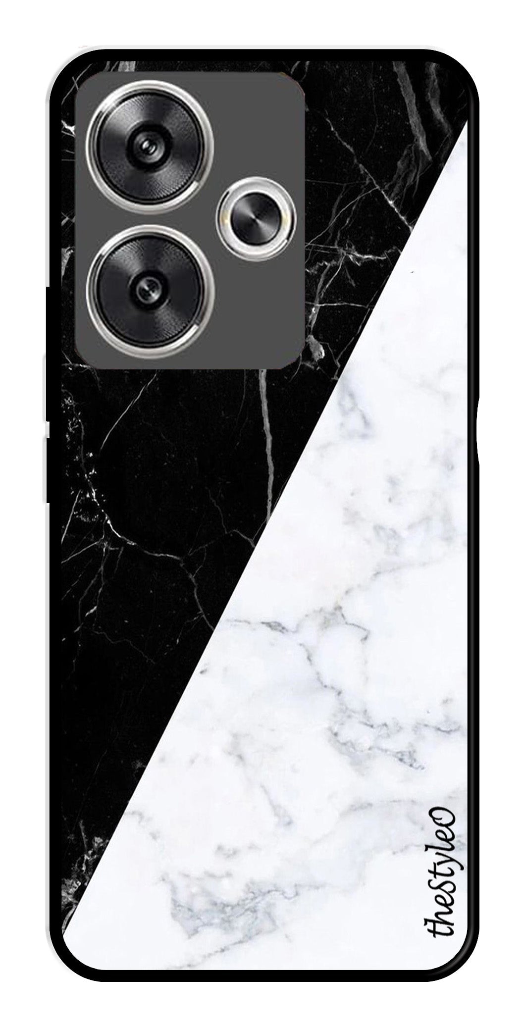 Black White Marble Design Metal Mobile Case for Poco F6 5G (Design No -09)