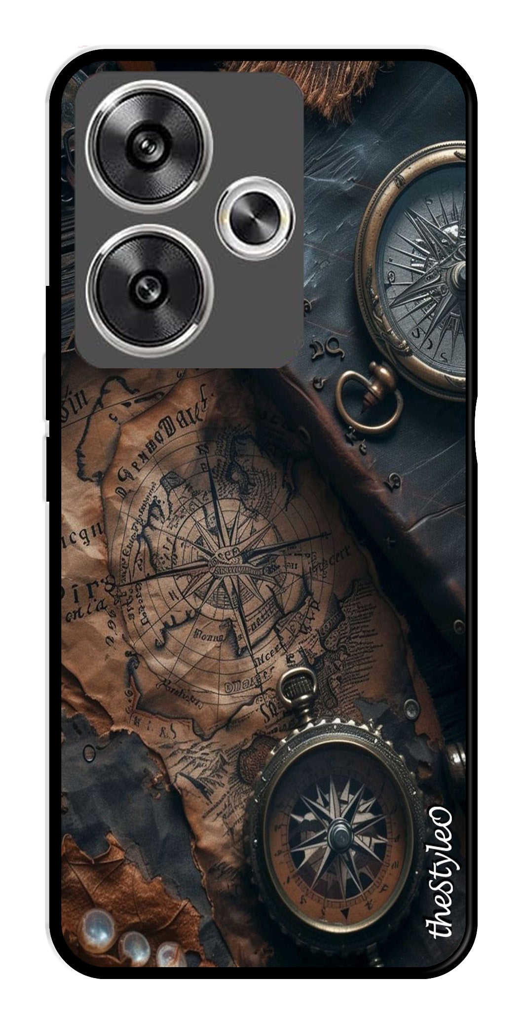 Vintage Compass Metal Mobile Case for Poco F6 5G (Design No -90)