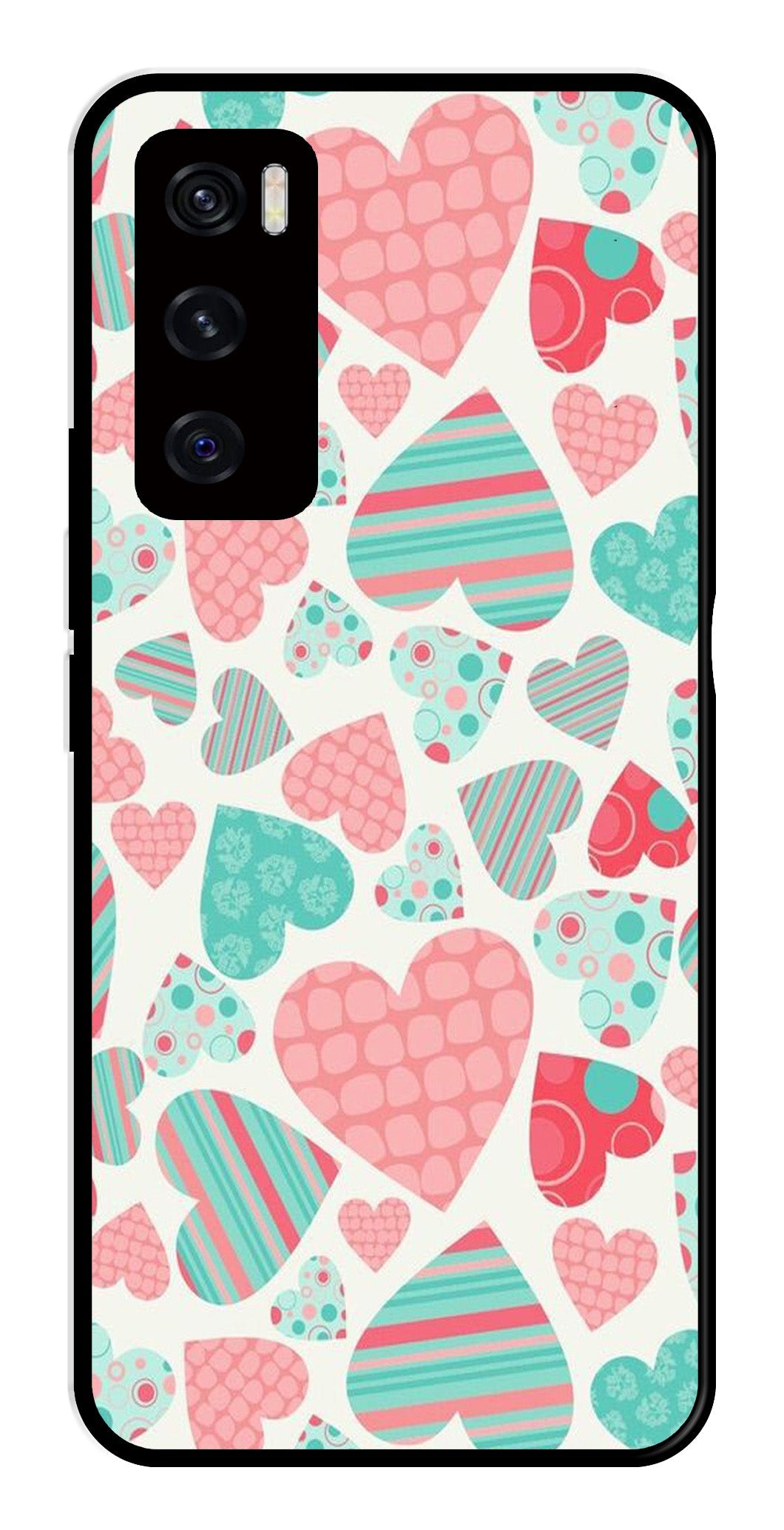 Hearts Pattern Metal Mobile Case for Vivo V20 SE   (Design No -22)