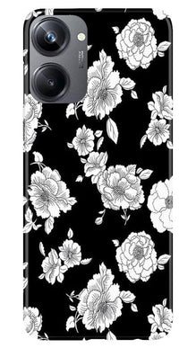 White flowers Black Background Mobile Back Case for Realme 10 Pro 5G (Design - 9)