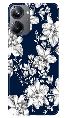 White flowers Blue Background Mobile Back Case for Realme 10 Pro 5G (Design - 14)