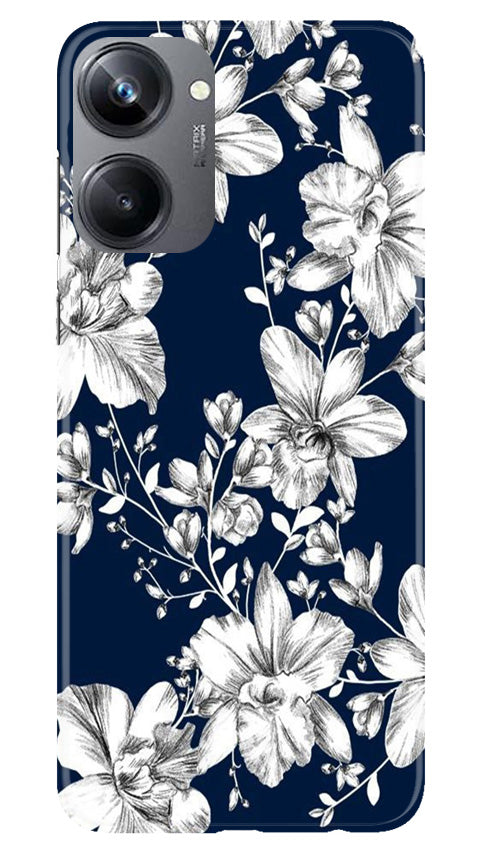 White flowers Blue Background Case for Realme 10 Pro 5G