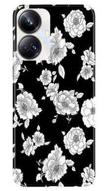 White flowers Black Background Mobile Back Case for Realme 10 Pro Plus 5G (Design - 9)