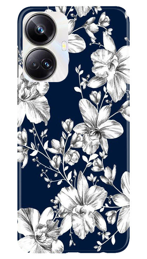 White flowers Blue Background Case for Realme 10 Pro Plus 5G