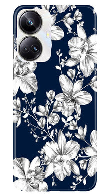 White flowers Blue Background Mobile Back Case for Realme 10 Pro Plus 5G (Design - 14)