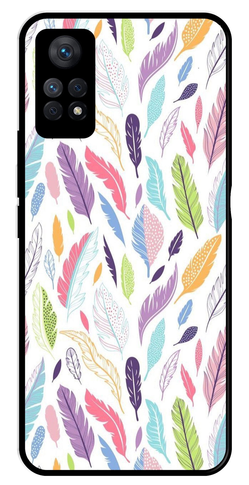 Colorful Feathers Metal Mobile Case for Redmi Note 11 Pro   (Design No -06)