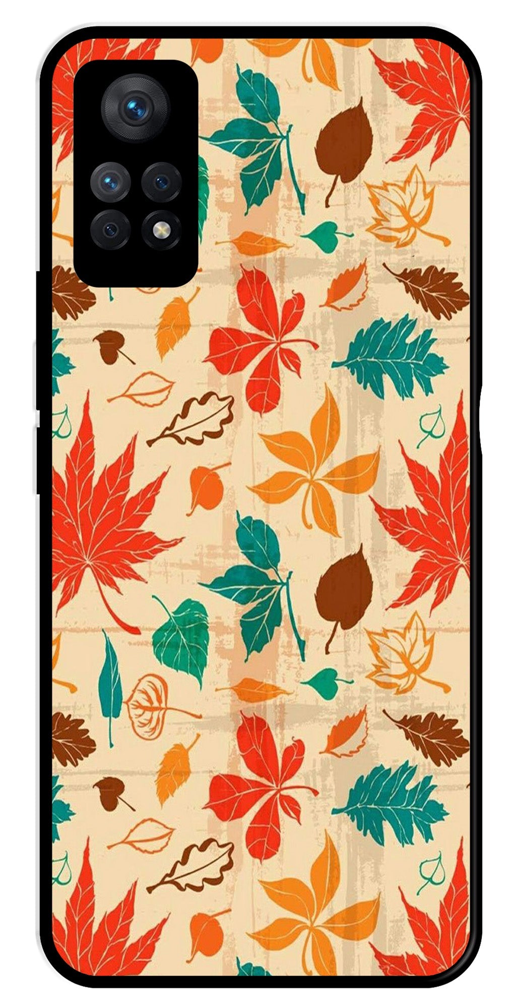 Leafs Design Metal Mobile Case for Redmi Note 11 Pro   (Design No -14)