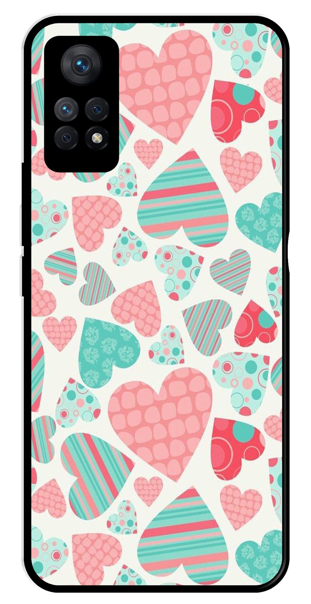 Hearts Pattern Metal Mobile Case for Redmi Note 11 Pro   (Design No -22)