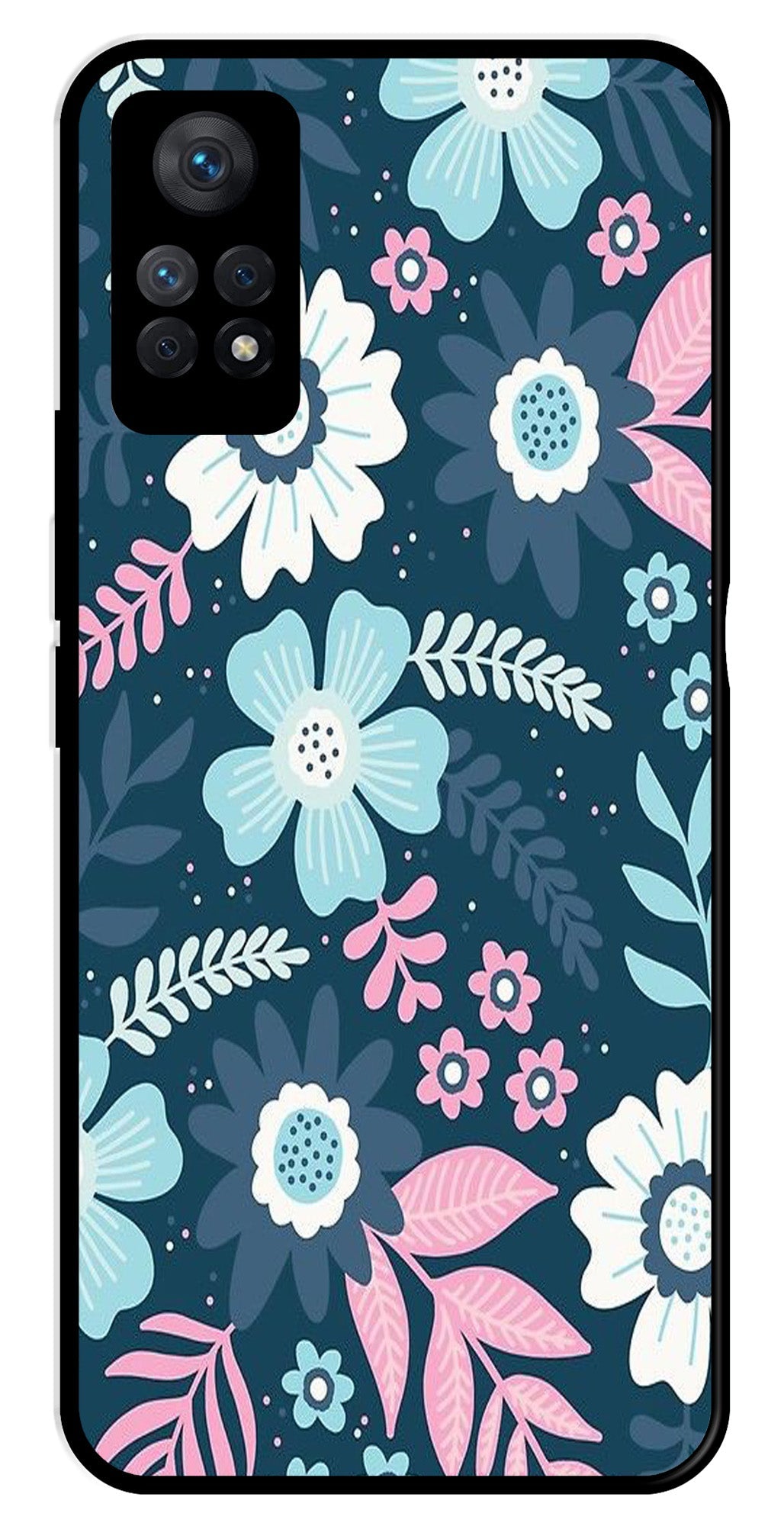 Flower Leaves Design Metal Mobile Case for Redmi Note 11 Pro   (Design No -50)