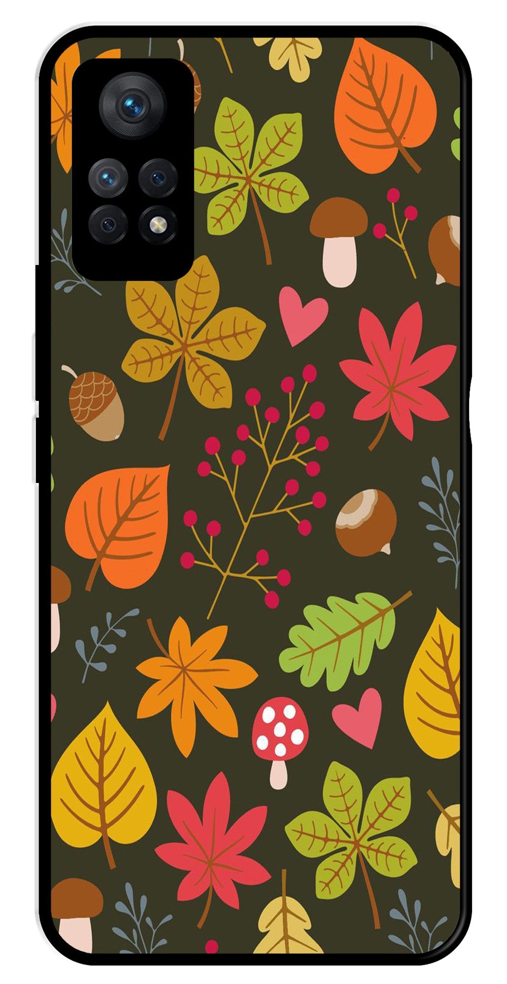 Leaves Design Metal Mobile Case for Redmi Note 11 Pro   (Design No -51)