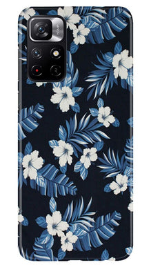 White flowers Blue Background2 Mobile Back Case for Redmi Note 11T 5G (Design - 15)