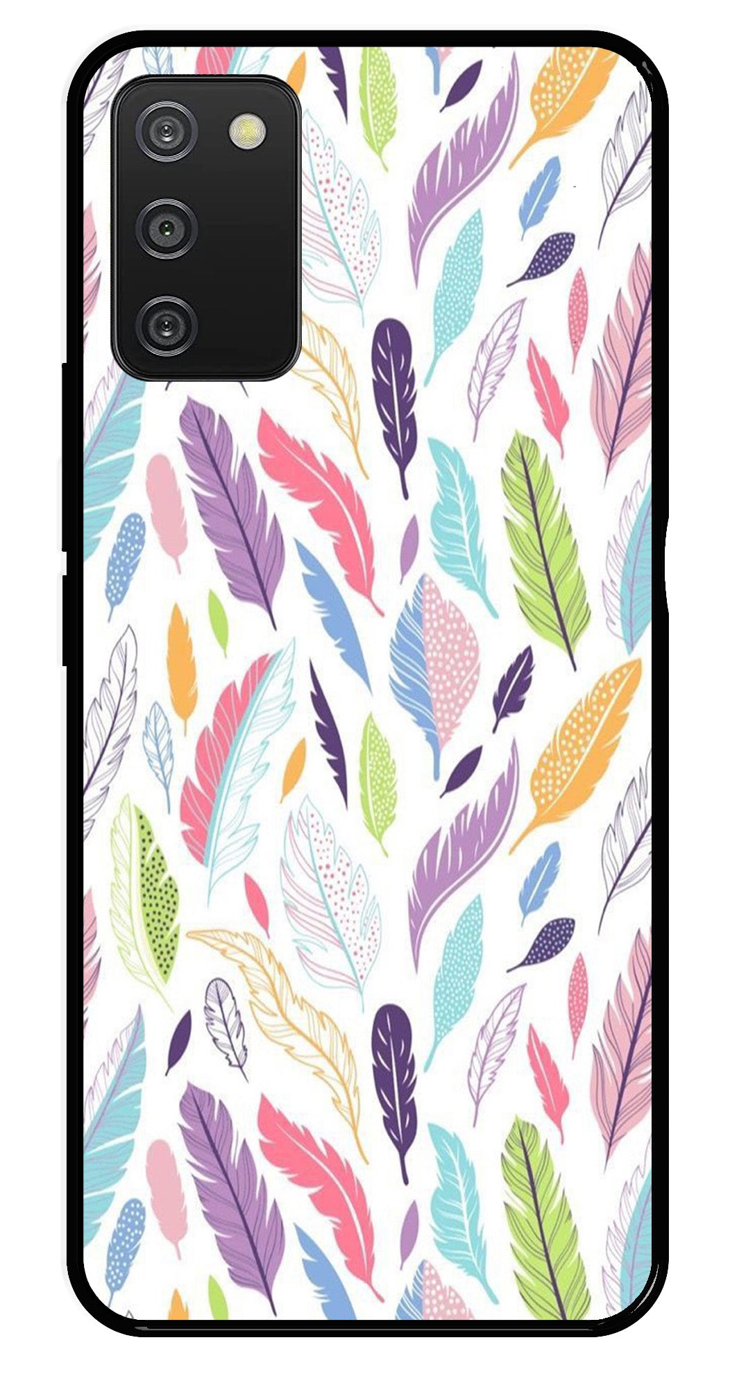 Colorful Feathers Metal Mobile Case for Samsung Galaxy A03s   (Design No -06)