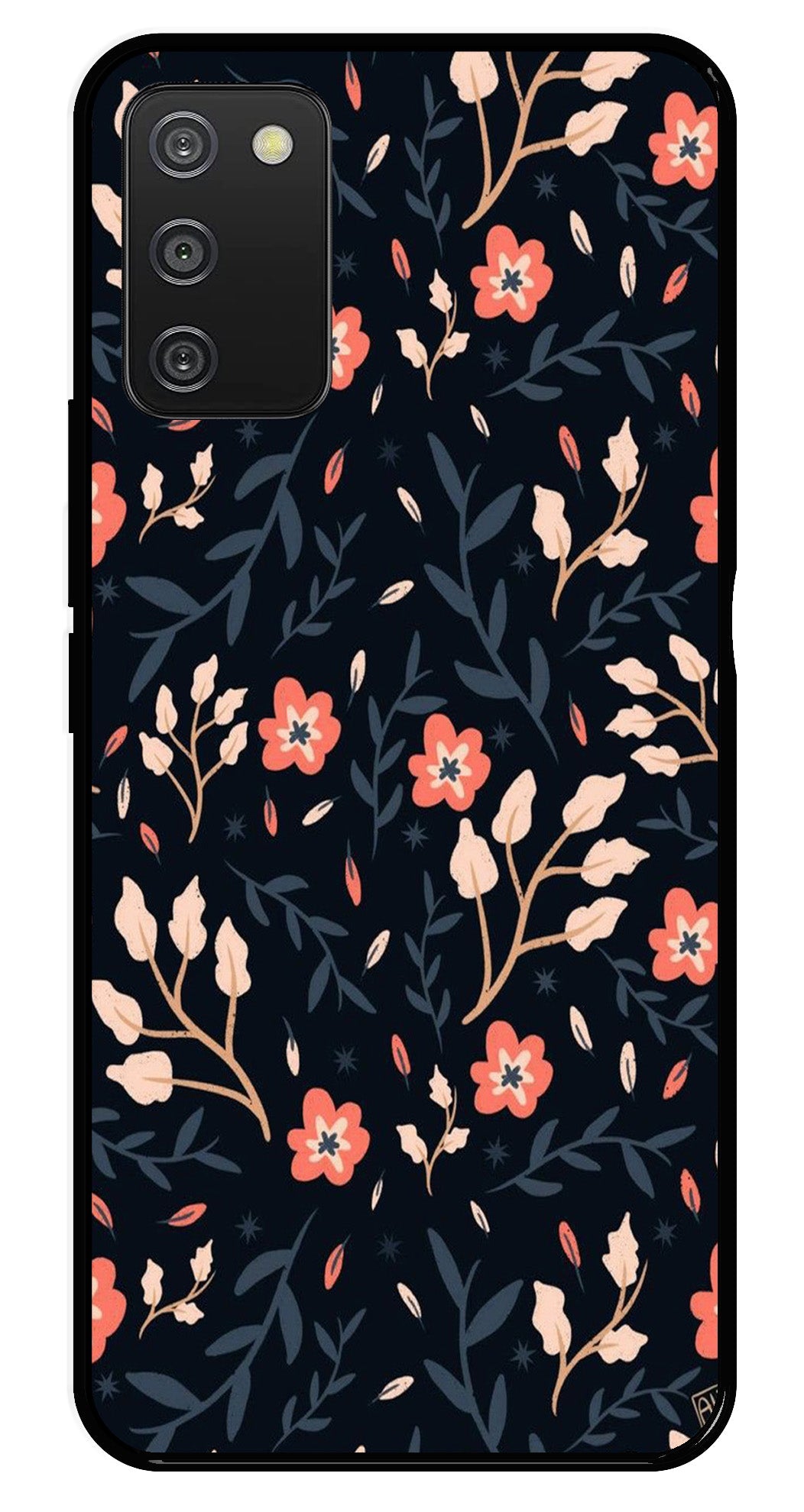 Floral Pattern Metal Mobile Case for Samsung Galaxy A03s   (Design No -10)