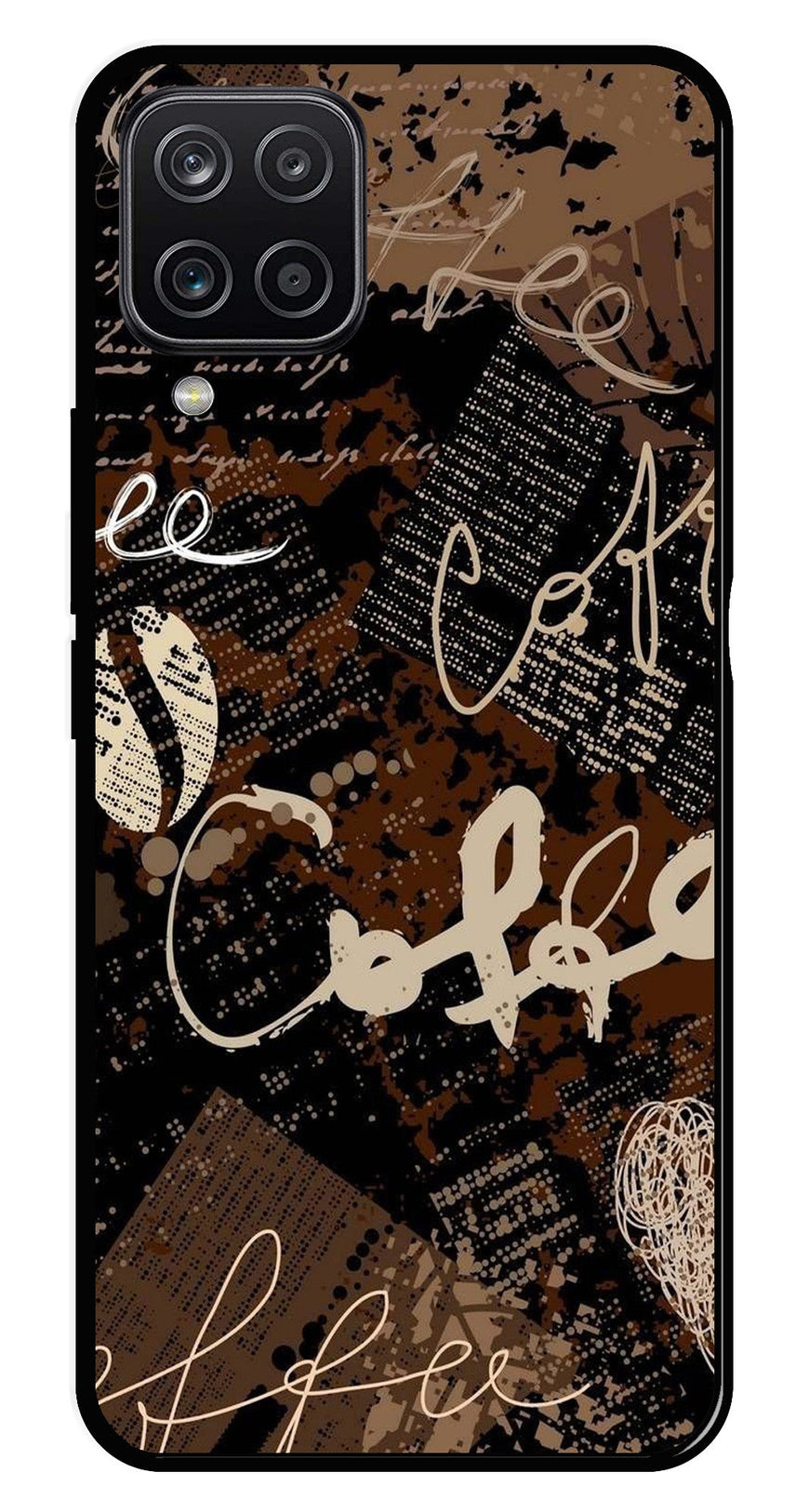 Coffee Pattern Metal Mobile Case for Samsung Galaxy A12   (Design No -37)