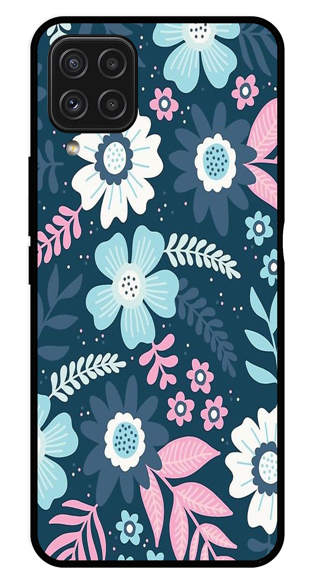 Flower Leaves Design Metal Mobile Case for Samsung Galaxy A22 4G   (Design No -50)