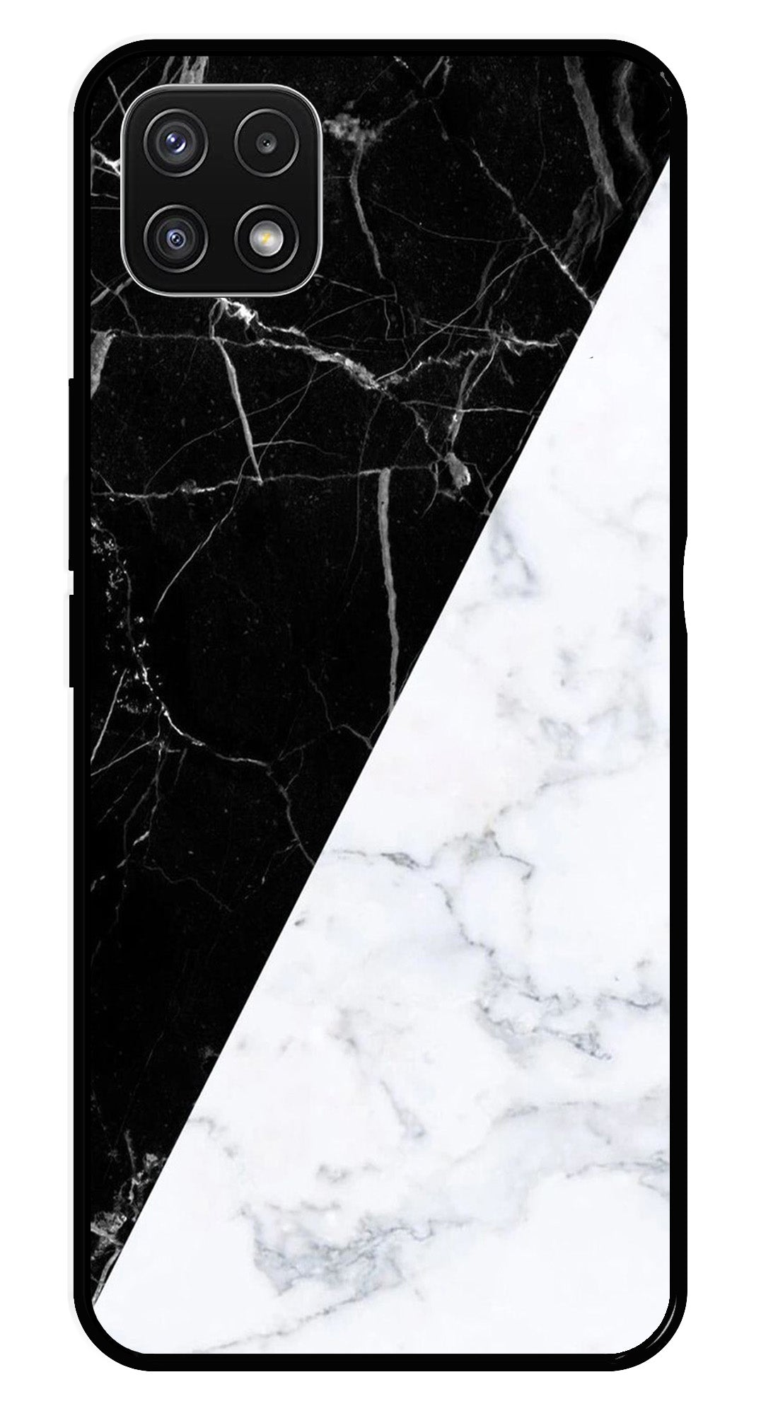 Black White Marble Design Metal Mobile Case for Samsung Galaxy A22 5G   (Design No -09)