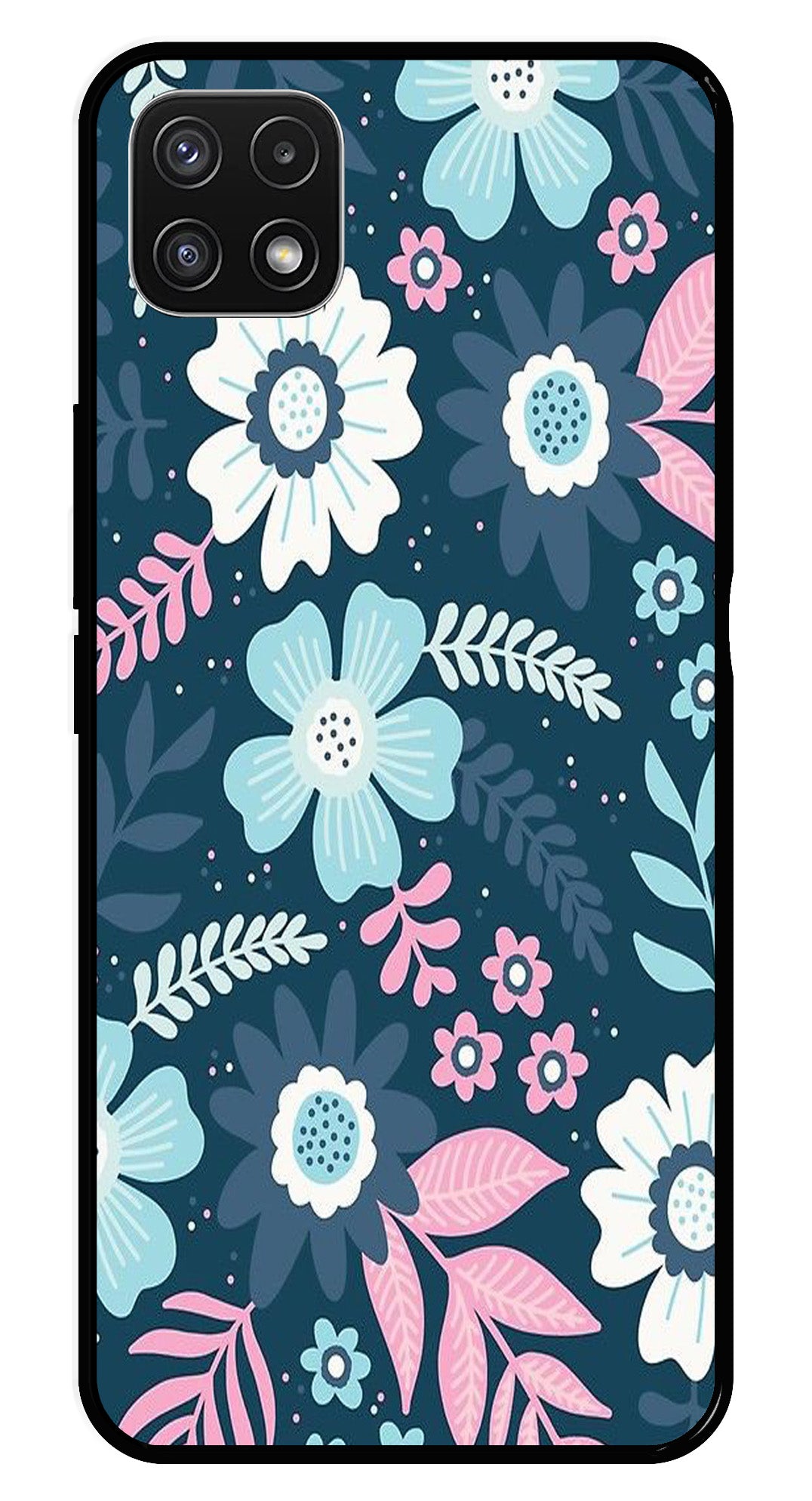 Flower Leaves Design Metal Mobile Case for Samsung Galaxy A22 5G   (Design No -50)