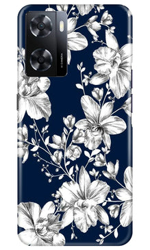 White flowers Blue Background Mobile Back Case for Oppo A57 2022 (Design - 14)
