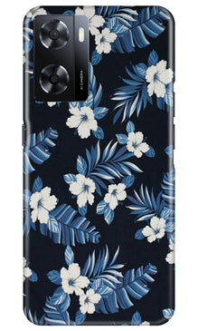 White flowers Blue Background2 Mobile Back Case for Oppo A57 2022 (Design - 15)