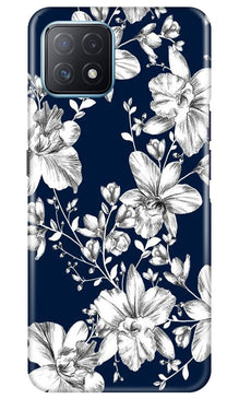 White flowers Blue Background Mobile Back Case for Oppo A73 5G (Design - 14)