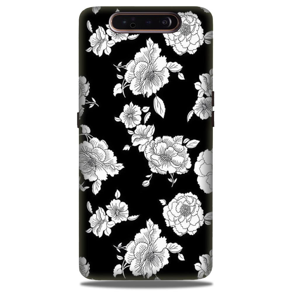 White flowers Black Background Case for Samsung Galaxy A80