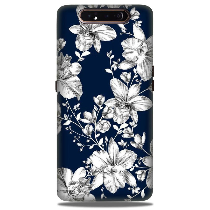 White flowers Blue Background Case for Samsung Galaxy A80