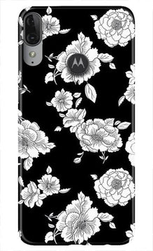 White flowers Black Background Mobile Back Case for Moto E6s (Design - 9)