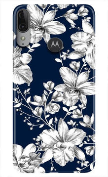 White flowers Blue Background Mobile Back Case for Moto E6s (Design - 14)