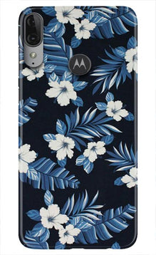 White flowers Blue Background2 Mobile Back Case for Moto E6s (Design - 15)