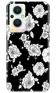 White flowers Black Background Mobile Back Case for Oppo F21 Pro 5G (Design - 9)