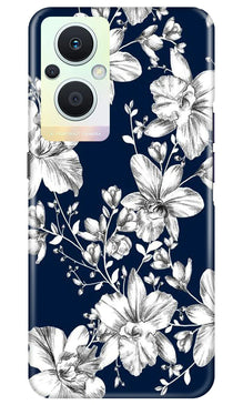 White flowers Blue Background Mobile Back Case for Oppo F21 Pro 5G (Design - 14)
