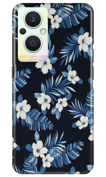 White flowers Blue Background2 Mobile Back Case for Oppo F21 Pro 5G (Design - 15)