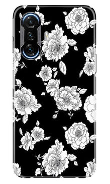 White flowers Black Background Mobile Back Case for Poco F3 GT 5G (Design - 9)