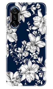 White flowers Blue Background Mobile Back Case for Poco F3 GT 5G (Design - 14)