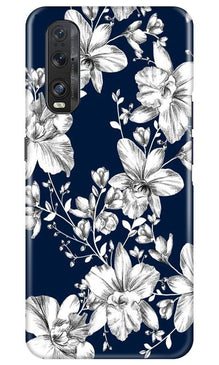 White flowers Blue Background Mobile Back Case for Oppo Find X2 (Design - 14)