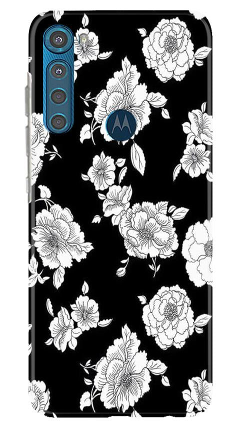 White flowers Black Background Case for Moto One Fusion Plus