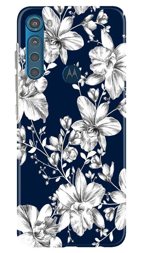 White flowers Blue Background Case for Moto One Fusion Plus