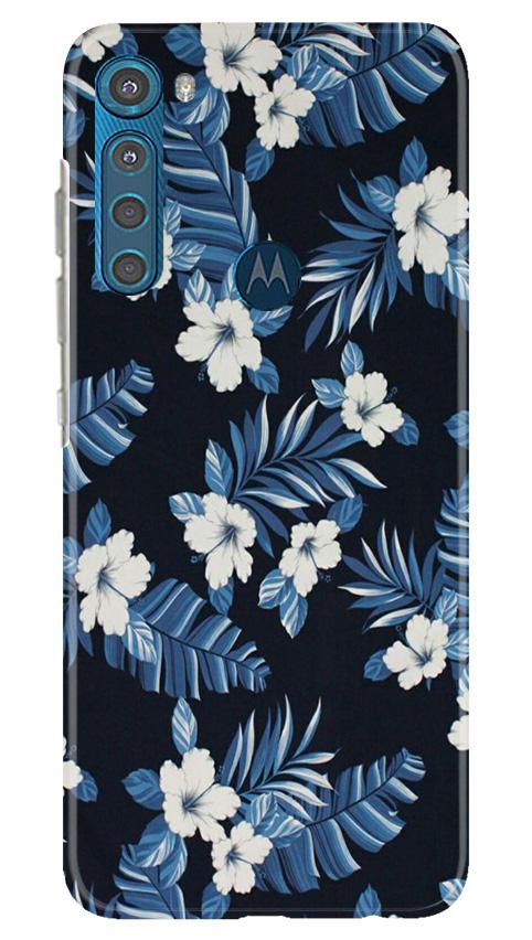 White flowers Blue Background2 Case for Moto One Fusion Plus