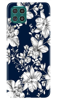 White flowers Blue Background Mobile Back Case for Samsung Galaxy M32 (Design - 14)